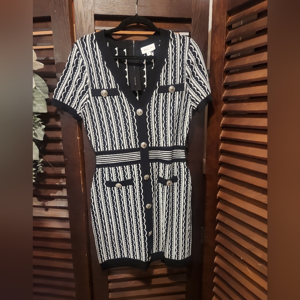 Milly Black and White Patterned Mini Dress